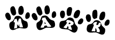 The image shows a series of animal paw prints arranged horizontally. Within each paw print, there's a letter; together they spell Mark