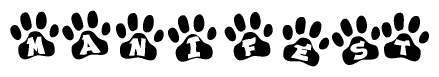 The image shows a row of animal paw prints, each containing a letter. The letters spell out the word Manifest within the paw prints.