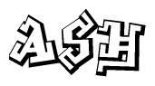 The clipart image depicts the word Ash in a style reminiscent of graffiti. The letters are drawn in a bold, block-like script with sharp angles and a three-dimensional appearance.