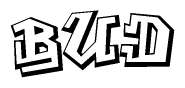 The clipart image depicts the word Bud in a style reminiscent of graffiti. The letters are drawn in a bold, block-like script with sharp angles and a three-dimensional appearance.