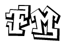 The image is a stylized representation of the letters Fm designed to mimic the look of graffiti text. The letters are bold and have a three-dimensional appearance, with emphasis on angles and shadowing effects.