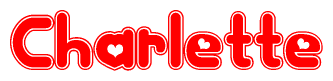 The image is a clipart featuring the word Charlette written in a stylized font with a heart shape replacing inserted into the center of each letter. The color scheme of the text and hearts is red with a light outline.