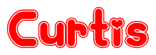 The image is a clipart featuring the word Curtis written in a stylized font with a heart shape replacing inserted into the center of each letter. The color scheme of the text and hearts is red with a light outline.