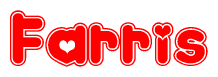 The image displays the word Farris written in a stylized red font with hearts inside the letters.