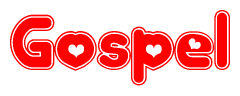 The image displays the word Gospel written in a stylized red font with hearts inside the letters.