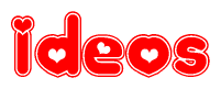 The image is a clipart featuring the word Ideos written in a stylized font with a heart shape replacing inserted into the center of each letter. The color scheme of the text and hearts is red with a light outline.
