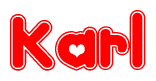 The image displays the word Karl written in a stylized red font with hearts inside the letters.