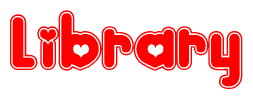The image displays the word Library written in a stylized red font with hearts inside the letters.