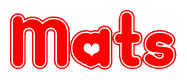 The image is a clipart featuring the word Mats written in a stylized font with a heart shape replacing inserted into the center of each letter. The color scheme of the text and hearts is red with a light outline.