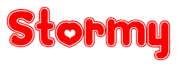 The image displays the word Stormy written in a stylized red font with hearts inside the letters.