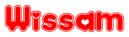 The image is a clipart featuring the word Wissam written in a stylized font with a heart shape replacing inserted into the center of each letter. The color scheme of the text and hearts is red with a light outline.