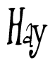 The image contains the word 'Hay' written in a cursive, stylized font.