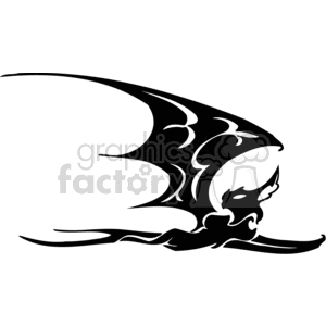 The clipart image depicts a stylized silhouette of a bat in mid-flight. The bat has pronounced wings with decorative interior patterns that add an artistic flair to the illustration. Its body and wings are outlined boldly, making the image suitable for vinyl cutting or other graphic applications that require clear, crisp lines. This image could be used for themes related to Halloween, spooky events, wildlife, or gothic motifs.