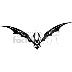This clipart image depicts a stylized bat with outstretched wings, designed in a way that is suitable for vinyl cutting or similar uses. The bat features prominent ears, a central face with recognizable features like eyes and nose, and large, curved wings with additional decorative elements within their outline.