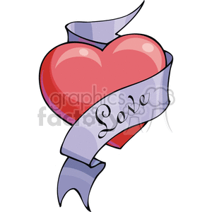 Heart with a purple ribbon wrapped around it