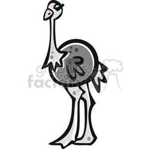 This clipart image features a stylized ostrich with a prominent round body, long neck, and legs. It exhibits a simplified and cartoonish art style with a limited color palette.