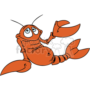 The clipart image depicts a cartoonish, anthropomorphized lobster. It has large, expressive eyes and is colored orange. Its claws are raised, and it appears to have a surprised or funny expression.