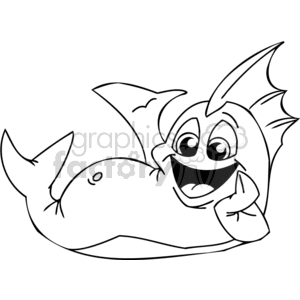 The clipart image shows a cartoon fish with prominent, expressive features. The fish has large, friendly eyes, a wide smile showing teeth, and its fins appear to be in a dynamic, flowing position as if it is swimming happily.