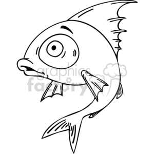 The image is a simple black and white line art drawing of a fish with a humorous expression, characterized by an oversized wide eye and an open mouth that suggests it is surprised or shocked.