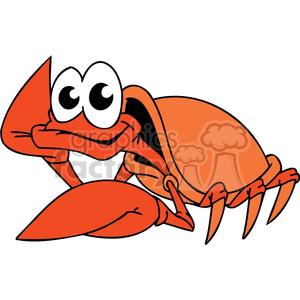 The clipart image contains a cartoon crab with large, exaggerated eyes and a stylized body. The crab is mainly orange-red with some white and black, typical of a cartoon depiction.