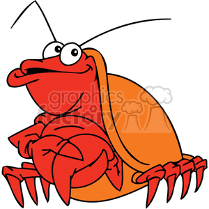 The clipart image features a cartoon crab with a humorous expression. The crab is predominantly red with an orange shell, large eyes, and a wide smile. It has its claws and legs visible, which are also red in color. The crab appears to be sitting.