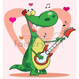 Dinosaur Plays Guitar with Hearts Background