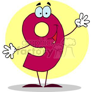 Cartoon Character Happy Number 9 in Red