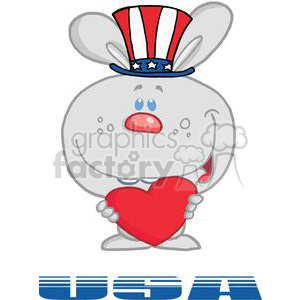 Patriotic Grey Bunny Holds Heart And Text USA