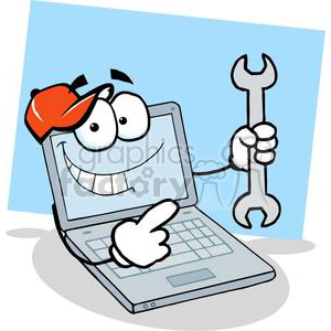 Laptop Cartoon Character Holding A Wrench