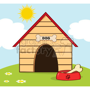 Royalty-Free-RF-Copyright-Safe-Dog-House-With-Bowl-On-A-Hill