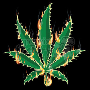 This is a stylized clipart image of a cannabis leaf with flames surrounding the edges, giving the impression that the leaf is on fire. The image conveys themes potentially associated with the use or symbolism of marijuana, which can be related to 420 culture, recreational drug use, or medical applications of cannabis. The visual metaphor of the leaf burning could be interpreted in different ways, such as suggesting the act of smoking cannabis or possibly a commentary on the controversial nature of its use in society.