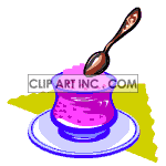 Dish of strawberry icecream with an animated spoon
