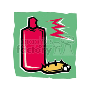 The clipart image features a red spray bottle, presumably containing insecticide, with a lightning bolt symbol indicating action or spraying. Near the bottom of the image is a stylized representation of a bug lying on its back, appearing deceased, which suggests the effectiveness of the spray in exterminating pests.
