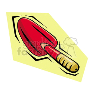 The clipart image depicts a red spade shovel with a light brown or tan handle. The shovel appears to be a hand-held garden tool, typically used for digging or moving soil in gardening and agriculture.
