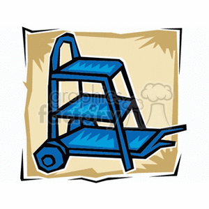 The clipart image depicts a blue step ladder with a small wheel or cart attached to the bottom, suggesting it's a mobile ladder designed for convenience in tasks such as agriculture where mobility is important.