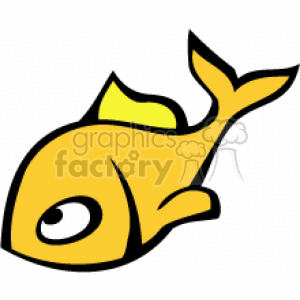 The image contains a simplistic cartoon of a gold-colored fish. The fish has a large eye and a stylized fin and tail.