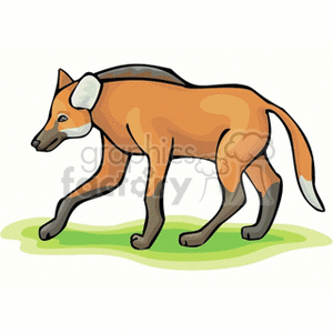 The clipart image shows a stylized cartoon of a fox walking. The fox is depicted with a distinctive orange coat, a white-tipped tail, and a sharp, pointed snout which are characteristic features of a fox.