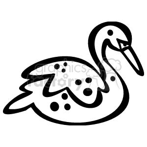 The clipart image depicts a stylized representation of a swan. It has a long neck and a distinctive swan shape, with details such as spots on its wings to add texture or visual interest.