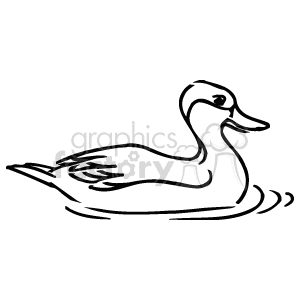 The image is a line drawing or clipart of a duck. The duck is depicted swimming on water, with its body in profile, beak pointed forward, and ripples around it indicating movement through the water. The lines are simple and clean, indicating it's designed to represent the basic features of a duck.