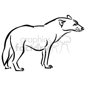 The image is a simple line drawing or a clipart of a wolf. The wolf is shown in profile, facing to the right. The lines depict the outline of the wolf's body, its facial features, ears, limbs, and tail. It is a stylized representation, likely intended for use in simple graphic projects or educational materials where a wolf depiction is needed.