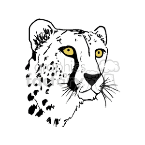 The clipart image depicts a stylized drawing of a big cat, specifically a cheetah, characterized by the spotted coat and the distinct facial markings. It has yellow eyes and spots on the fur that are typical of the cheetah's pattern.