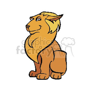 The clipart image you provided shows a stylized illustration of a lion. It captures the lion in a typical proud stance, featuring characteristic details such as a mane, which indicates it is a male, and an expression that suggests confidence. The illustration simplifies the lion's features to a basic form common to clipart.