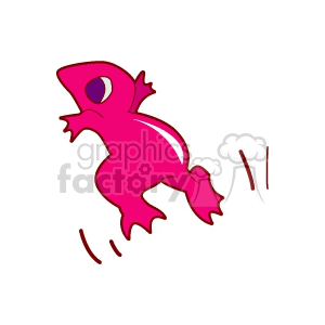 The image shows a stylized, cartoonish depiction of a pink frog in mid-jump. It has a simple and cute design, with minimal details and exaggerated features characteristic of some anime or animated styles. There are motion lines near the hind legs indicating the jumping action.