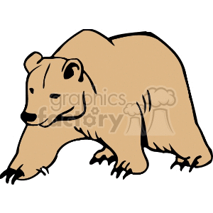 The image depicts a simple illustration of a brown bear in a forward-facing position. It has a characteristic bear shape, with a large body, round ears, and a relatively long snout.
