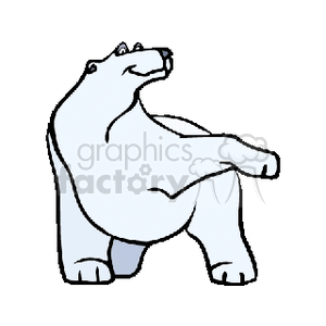 The image appears to be a simple clipart depicting a happy, smiling polar bear standing on its hind legs, as if it's prancing or dancing.