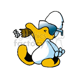 The image shows a stylized cartoon of a yellow duck wearing sunglasses and smoking a cigar. The duck appears in a relaxed or laid-back pose, suggesting a comical or playful illustration typically used for humorous graphic designs.