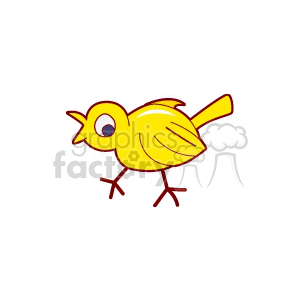 This clipart image depicts a cartoonish, stylized yellow chick (baby chicken). It has a simplistic, cute design featuring big eyes and a rounded body, with a spring-themed vibe.