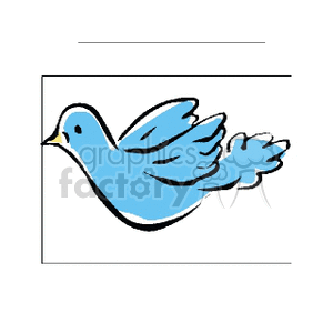The clipart image depicts a simple blue stylized drawing of a bird, which resembles a dove. It is shown in a mid-flight pose with its wings slightly raised and spread out, giving a sense of motion.