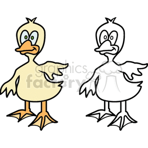 Two cartoon ducks- one black and white art