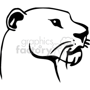 The image is a black and white clipart of a lioness in profile. It features the side view of the lioness's head with visible outlines of its facial features, including the eyes, nose, whiskers, and ears.